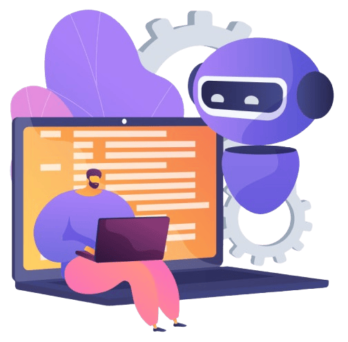 A man talking with AI on the computer and mobile
