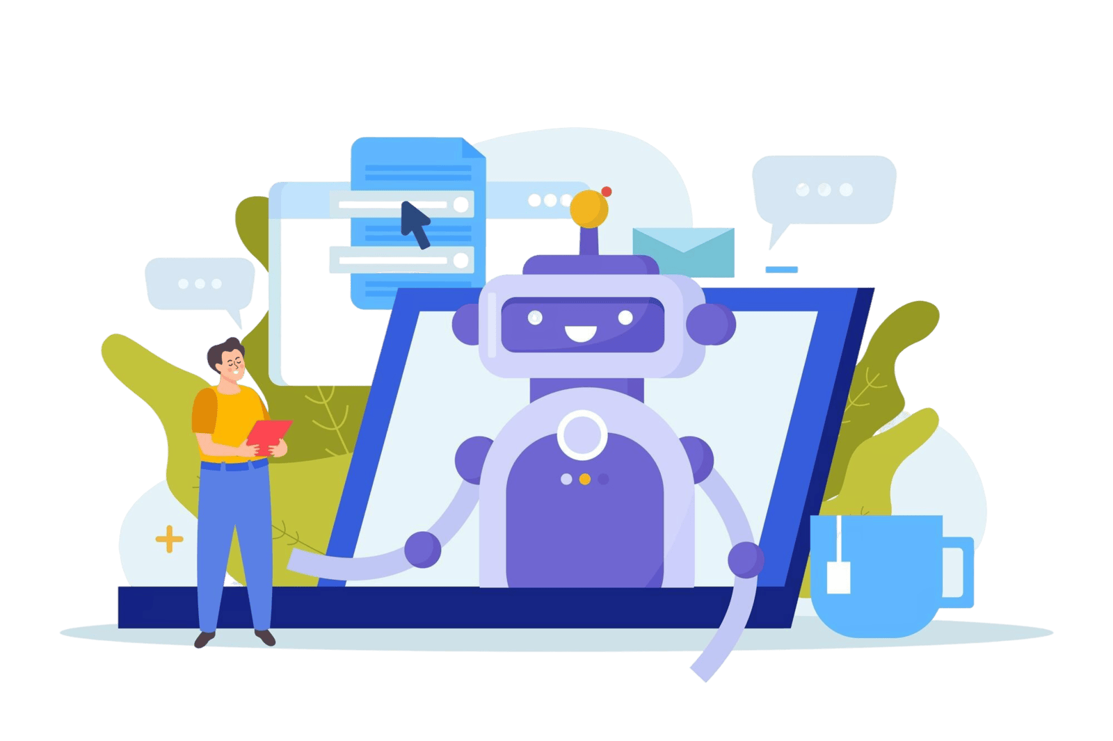 A man talking with AI on the computer and mobile